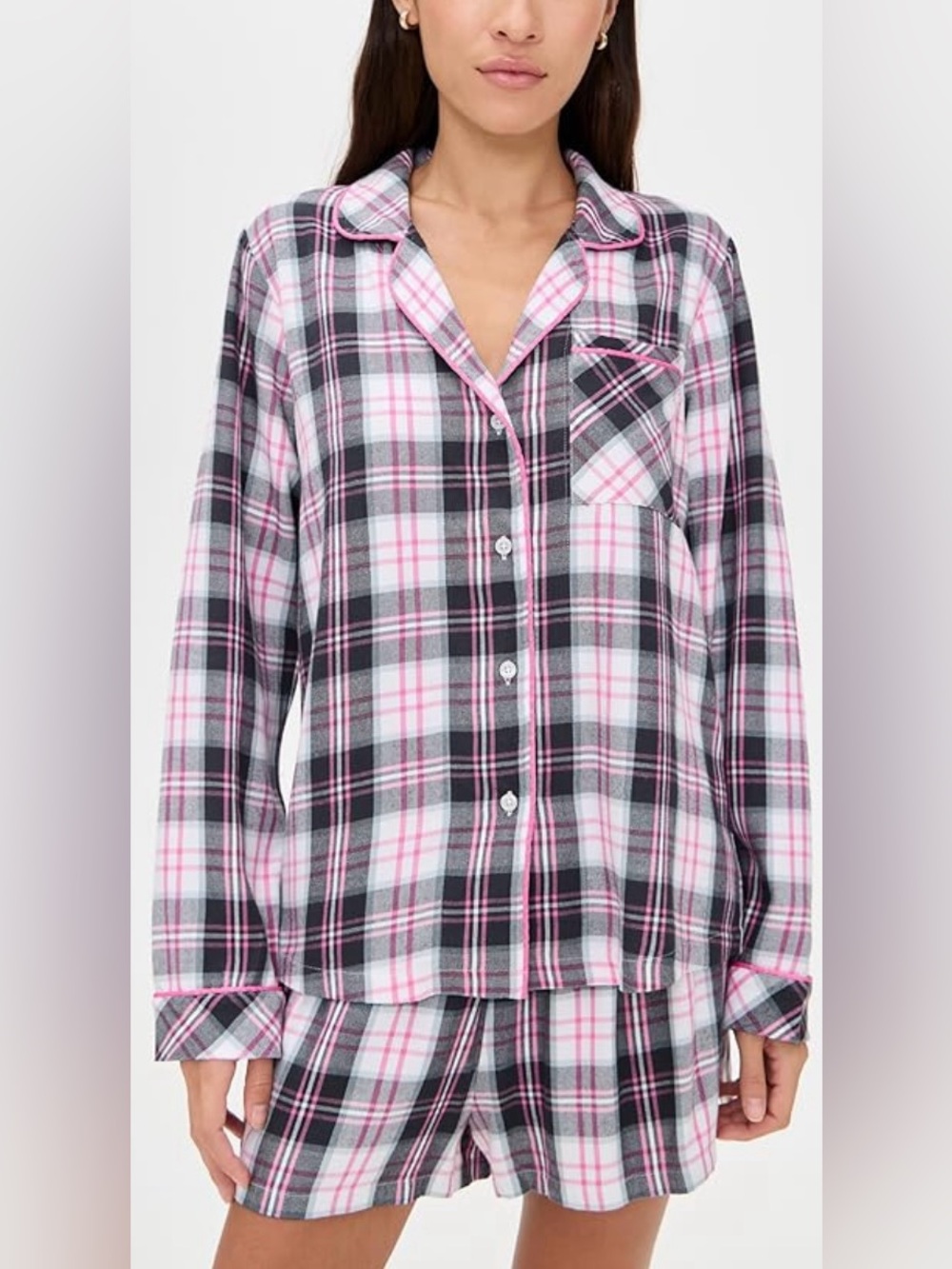 Stripe & Stare Ecovero Pajama Top & Shorts in No Grey Days